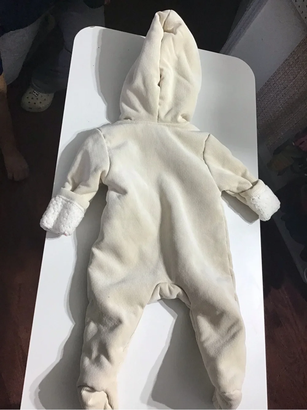 Cozy Cream Plush Baby One-Piece Hooded Romper